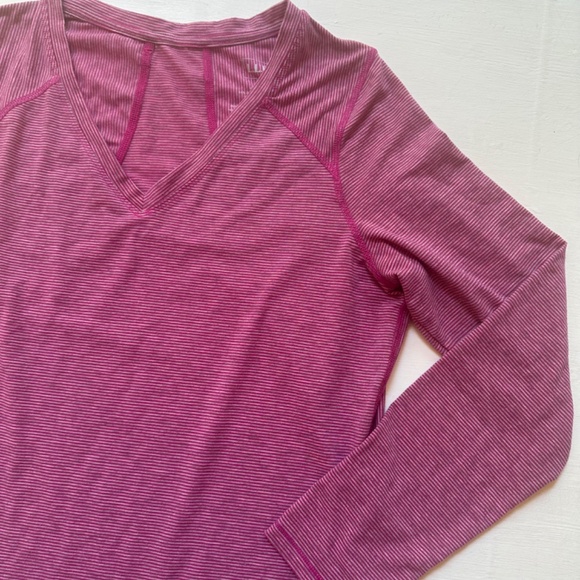 LL Bean Pink Striped Merino Wool Long Sleeve Shirt - Picture 3 of 5